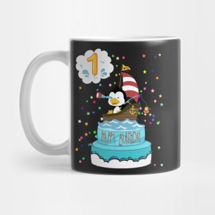 First Birthday Penguin with a boat Mug
